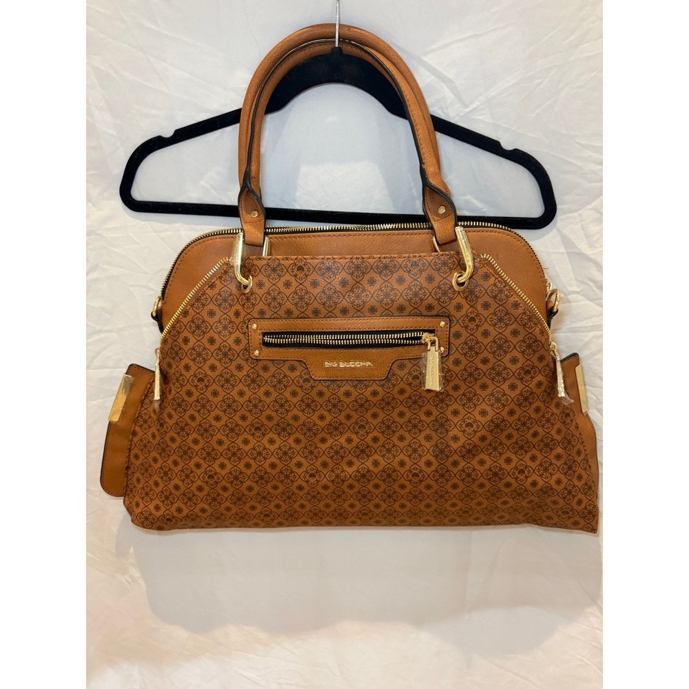 Big Buddha Brown Satchel Handbag Top Handle Bag Gold Accents